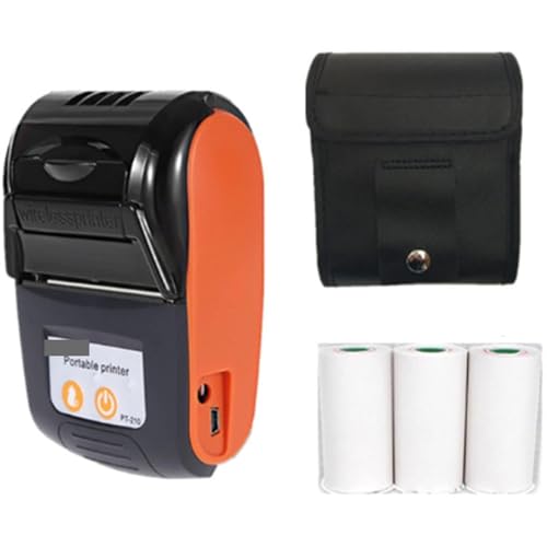 CUDTAPI Impresoras térmicas de Recibos PT210 de 58mm, Interfaz USB Compatible con Bluetooth, conexión inalámbrica con teléfono, aplicación Gratuita, Mini Impresora(Orange 3 Rolls Case)
