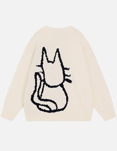 Aelfric Eden Women's Pullover Sweater Hand Drawn Cat Graphic Printed Oversized Sweater Fall Winter Fashion Couple Tops2