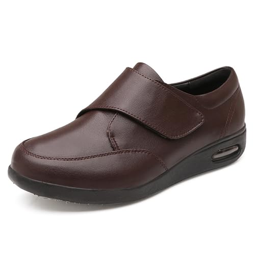 Zapatos unisex para diabéticos, cómodos zapatos antideslizantes de cuero para hombres, zapatos ligeros para hincharse los pies de gran tamaño, para edema diabético, juanetes, artritis, pies hinchados(