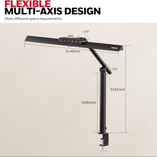 Honeywell LED Desk Lamp with Clip - HJ1 Sunturux Desk Lamp with Eye Protection for Home Office 1200LM 4 Color Modes Stepless Dimmable Desk Lamp