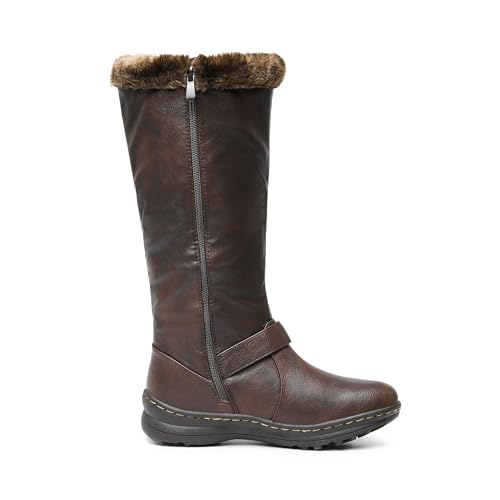 DREAM PAIRS Women's Winter Fully Fur Lined Zipper Closure Snow Knee High Boots,Size 8,Brown/Pu,RABBIT