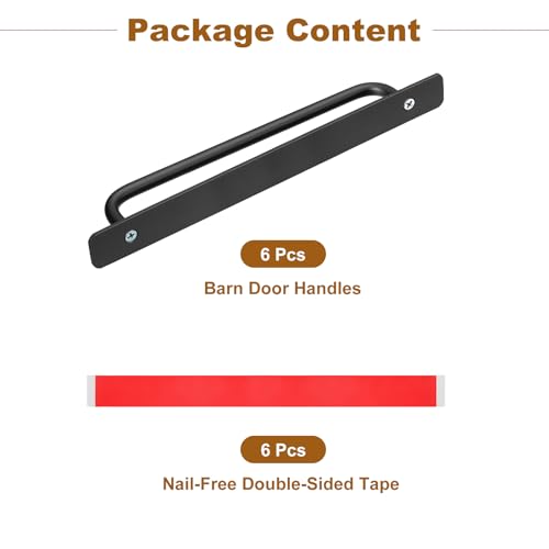 Image of uxcell 6Pcs Barn Door Handles, 244mm / 9.6 Inch Length Hole Center Sliding Gate Door Pull Handle Aluminum Alloy Cabinet Handles with Base for Kitchen Bathroom Wardrobe Closet (Black)