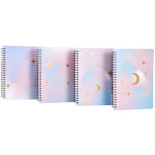 Oinvs A5 Spiral Notebook Bound (160 pages) Waterproof Cute Notepad with lined, Hardcover Women's Notebook, Wirebound 4 Easy to Carry - Stars