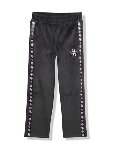 GUESS Girls' Velour Sweatpants with Embroidered Logo, Jet Black