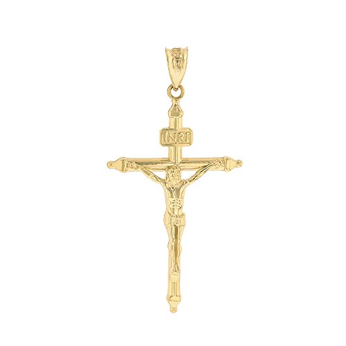 Solid 10k Yellow Gold Passion Cross INRI Crucifix Pendant (1.2