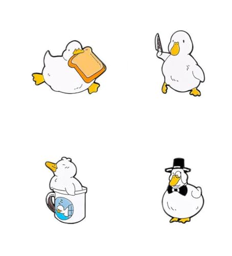 Broche esmaltado de pato de dibujos animados Kawaii lindo animal pato ganso pin divertido pato con cuchillo, taza de pan, sombrero, insignia esmaltada para mochila ropa