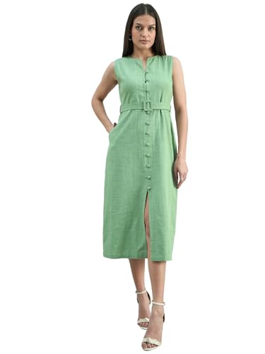 Image of Powersutra Comfort Fit Cotton Elasticated-Waist Striped Dress