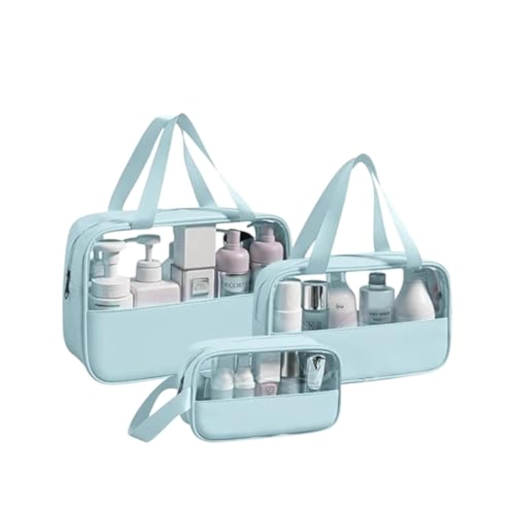 Clear Toiletry Bag Set Light Blue, 3 Piece Travel Organizer