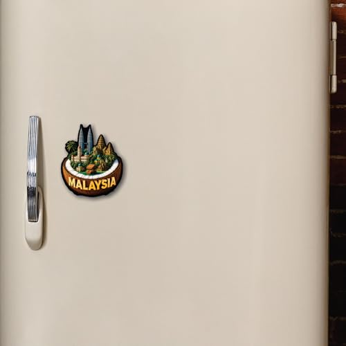 Image of CVANU Malaysia Country Landmark Theme 2pcs MDF Fridge Magnet - Wooden Travel Souvenir Refrigerator Decorative Collectible Magnet