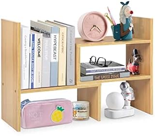 cnyolee Desk Shelf DIY Table Shelf, Desktop Storage Organizer Display Shelf Shelf, Adjustable Desktop Bookcase Organizer Desk Bookcase for Office Home Wood Color (Light Walnut)