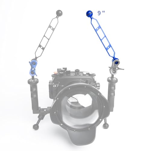 Image of Blue 9 inch Underwater Aluminum Alloy Extension Arm (2-Pack) - Dual Ball System with 1 inch Head Connector, Waterproof & Rustproof for Diving Camera Tray /Strobe /Video Light, Scuba Photography Gear
