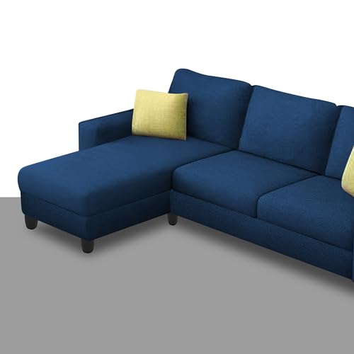 Image of Orland 4 Seater LHS L Shape Sofa Set for Living Room | Color - Blue | Premium Fabric Sofa