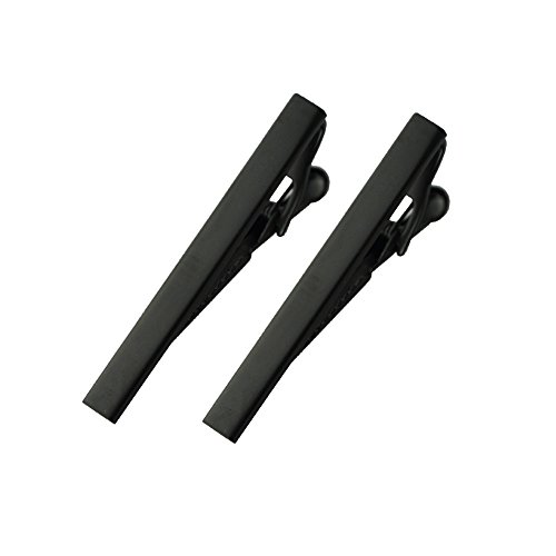 MeShow 2Pack 2.1 Inch Long Black Mens Tie Clip Clasp Bar Set for Regular Ties Spring Loaded End