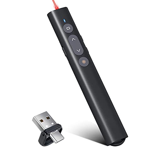 Presentation Clicker for PowerPoint Presentations, 2 in 1 USB Type C Powerpoint Clicker Wireless Presenter Remote with Volume Control, Computer Clicker USB Clicker for Windows/MacBook