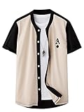 GORGLITTER Men's Graphic Print Baseball Jersey Short Sleeves Button Down T-Shirt White Large
