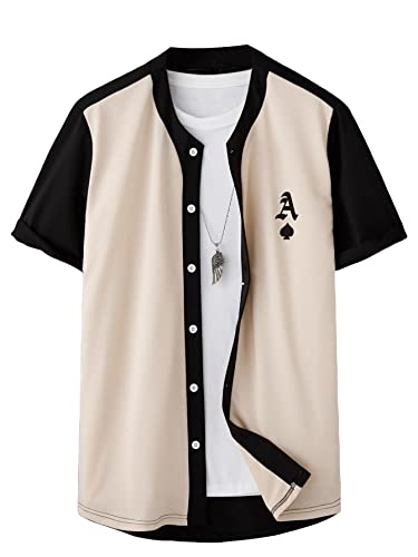 Gorglitter Men's Graphic Print Baseball Jersey Short Sleeves Button Down T-Shirt White X-Large #TOP26