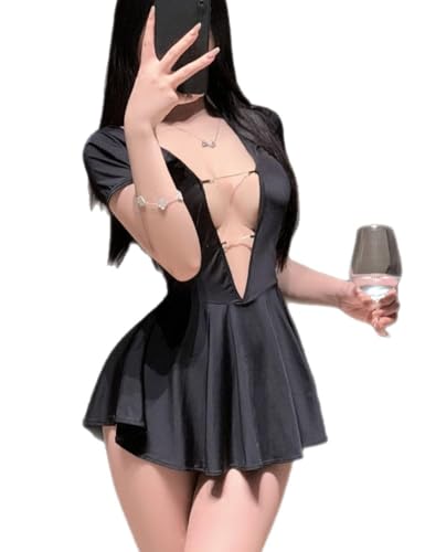 Mini robe de soirée noire décolleté plongeant et chemise de nuit