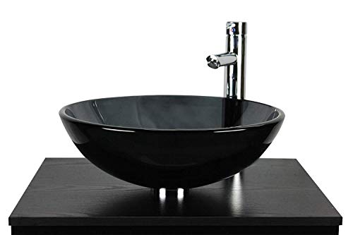 Image of Home Supplies BATHROOM CLOAKROOM COUNTERTOP SEMI-TRANSPARENT BLACK GLASS BOWL BASIN SINK + TAP + POP UP WASTE + CHROME BOTTLE TRAP