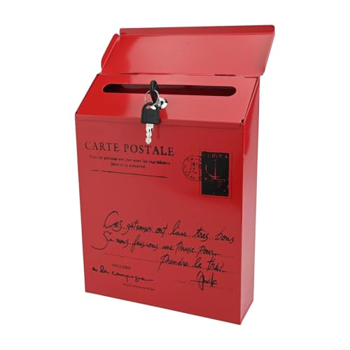 Cassetta postale da parete per esterni, stile vintage, design in ferro resistente alle intemperie per riporre la posta in modo sicuro (rosso)