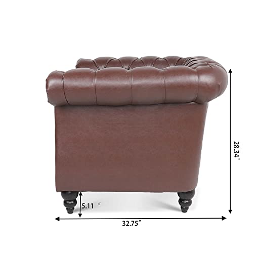Image of LEVNARY Leather Chesterfield Chair, Mid-Century Modern Single Sofa Chair, Tufted Upholstered Rolled Armchair for Home Bedroom Reading Room (Dark Brown)