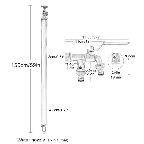 Columna De Agua De Jardín De Acero Inoxidable De 99 Cm (39") con Diseño Resistente A Las Heladas, Grifo Exterior para Patios, Jardines Y Terrazas: Solución De,One Color-150cm/59in