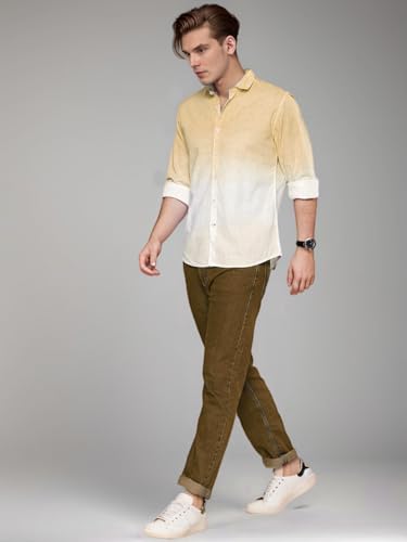 Image of IndoPrimo Men's Cotton Shirt with Full Sleeves Spread Collar Classic Style Solid Pattern Regular Fit and Standard Length