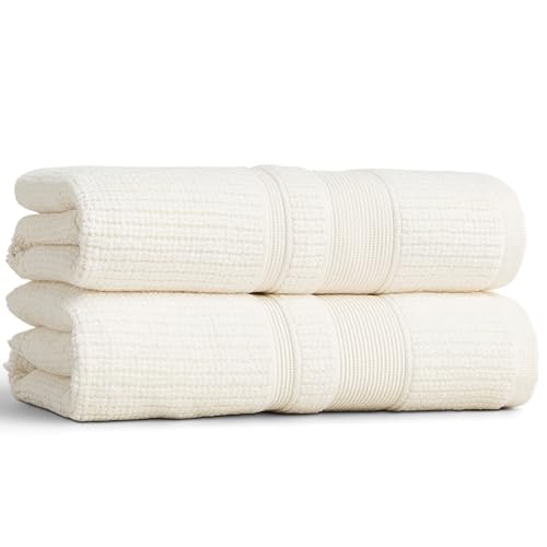 Image of Preston Lane Douro Hand Towel Set - 2 Pack Luxury Cotton Towels, Ultra Soft & Absorbent, Quick-Dry Spa-Quality Bathroom Towels, Made in Portugal, Alabaster 18.5 x 27.5