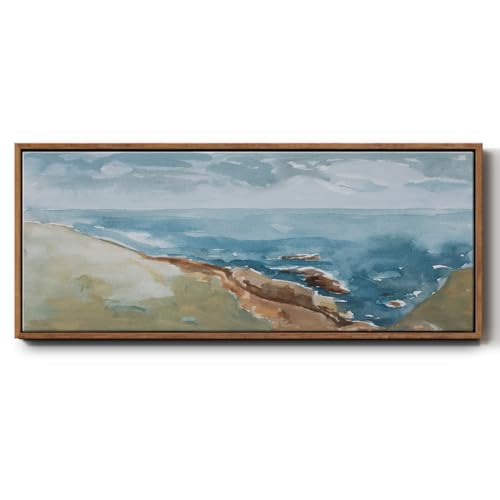 Renditions Gallery Abstract Wall Paintings for Home Misty Cliffs of Sonoma Floater Frame Nature Artwork Prints for Hotel School Farmhouse - 12"x30" Walnut Frame LT620
