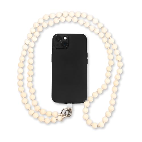 Collier de téléphone portable avec perles de bois - Bandoulière universelle incluant un patch pour chaque coque de téléphone portable | Bande de téléphone portable à suspendre (longueur 130 cm)