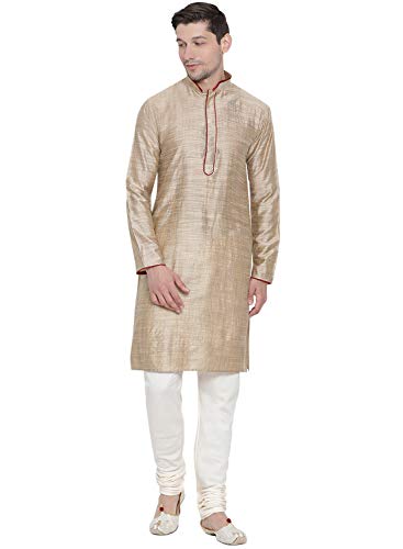 Image of VASTRAMAY Men's Beige Cotton Kurta and Pyjama Set