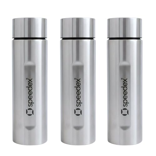 Image of Speedex Silver Stainless Steel Water Bottle 1 Litre Set of 3 | Single Wall Water Bottles | BIS Approved Reusable Bottles for Kids & Adults | School, Office, Gym & Travel