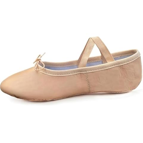 iKelpie Pink Ballet Shoes for Girls Leather Ballet Flats Sole Canvas Pointe Dance Yoga Gymnastics Slippers Cover