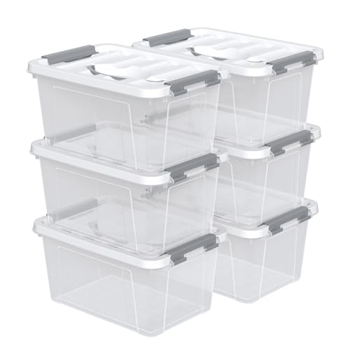 Boîtes de rangement en plastique gris 6L : lot de 6 bacs empilables avec couvercles fermés