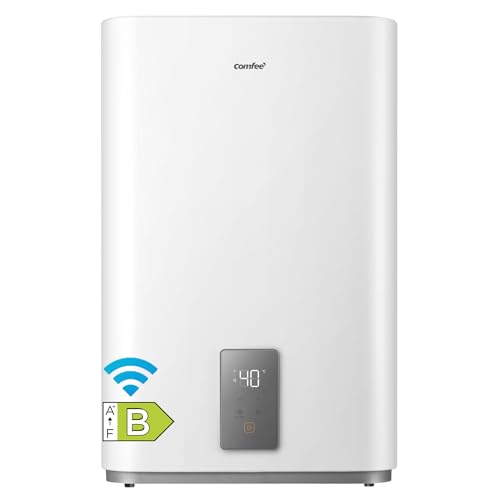 COMFEE' CWH15ED1380EUW Calentador eléctrico de pared de 80 l, con espacio para debajo del fregadero, compacto y fácil de instalar, conexión Wi-Fi, control remoto por aplicación, color blanco