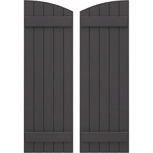 17 1/2"W x 46"H Americraft Five Board (2 Batten) Exterior Real Wood Joined Board-n-Batten Shutters w/Elliptical Top (Per Pair), Shadow Mountain