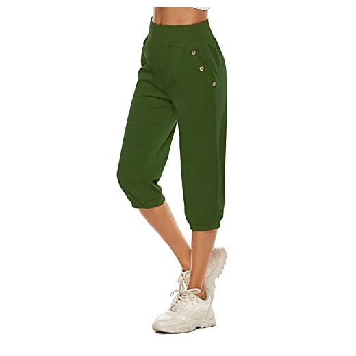 Shujin Dam bomull linne capri-byxor sommar lätt 3/4 längd korta haremsbyxor säckig pumpbyxor ballongbyxor vida byxor yogabyxor Aladinbyxor ledig enfärgad