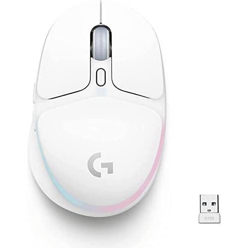 Logitech G705 Wireless Gaming Mouse, Customizable LIGHTSYNC RGB Lighting, Lightspeed Wireless, Bluetooth Connectivity, Lightweight, PC/Mac/Laptop – White Mist