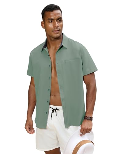 GSOU SNOW Mens Fishing Shirts Short Sleeve Button Up Hiking Shirt Cooling Quick Dry Vented2