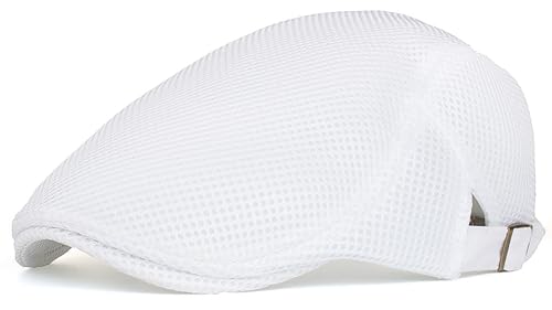 XYIYI White Men's Breathable Mesh Newsboy Cap Summer Beret Ivy Cap Driving Cabbie Flat Hat