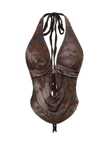 Verdusa Women's Boho Western Backless Halter Top Going Out Corset Tops Grunge Clothes