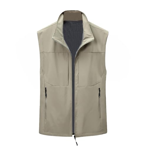 Chaleco de pesca para hombre, transpirable, sin mangas, con cuello alto, ligero, resistente al viento, para deportes al aire libre, fotografía, viajes, con múltiples bolsillos, caqui, XL