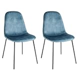 LOLAhome - Pack de 2 sillas de Comedor o Cocina Gina Azul tapizadas en Terciopelo con Patas metálicas Negras