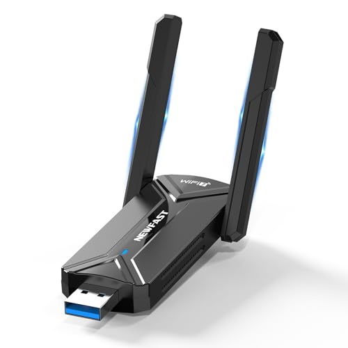 NEWFAST USB WLAN Stick for PC 6500Mbps WLAN Adapter Mit 2*5dBi High Gain Antennens Tri-Band(6GHz/5GHz/2.4GHz)WiFi 7 Adapter Multi-link Stabiles Signal Low Latency WPA3 MU-MIMO Only for Windows 11/10