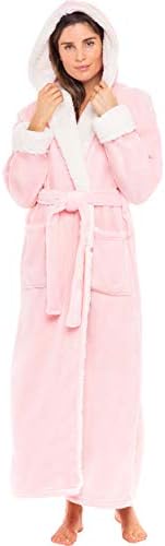 Alexander Del Rossa Sherpa Robes for Women Long, Womens Robes Long Hooded Bathrobes for Women, Plus Size Robe