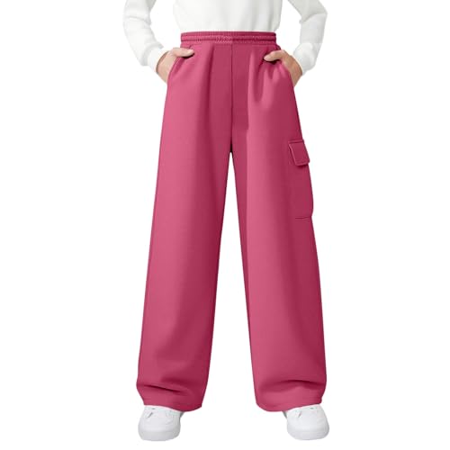 Cargo Sweatpants for Girls Baggy Wide Leg Elastic Waist Joggers Pants with Pockets Teen Kids Casual Trendy Clothes
