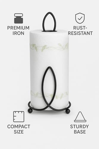 Image of Craft Expertise Tissue Paper Holder - Black Iron Toilet Paper Holder for Bathroom -Toilet Roll Holder & Organizer - Durable Toilet Tissue Rack (Length 4.5 x Width 4.5 x Height 9 Inches) (Napkin-V)