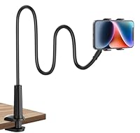 Worezal Schwanenhals Handyhalterung für Bett & Tisch – Flexibles Handy Stativ mit 360° Drehung – Universeller Halter für Smartphones bis 10 Zoll – Robuste Klemme, Perfekt für Videos & Filme (Schwarz)