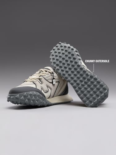 Image of The Souled Store Velocity 2.0: Orbit Men and Boys Low Top Sneakers Off White and Dark Grey Streetwear Fashion Breathable Mesh Upper Thick Midsole Textured Rubber Outsole Lace Up Closure Lightweight