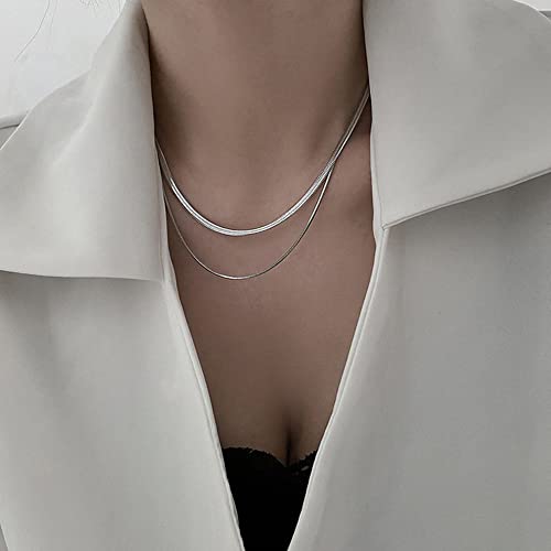 Tewiky Silver Layered Necklaces For Women, Dainty Silver Choker Necklaces Layering Herringbone Necklaces Simple Silver Chain Necklaces For Women Trendy Silver Jewelry Gifts For Girls #TOP4