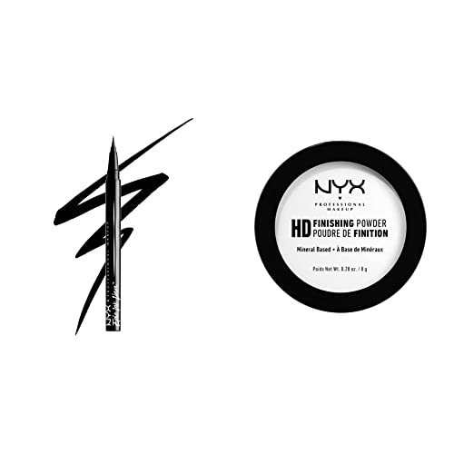 NYX Professional Makeup Epic Ink Eye Liner, Filzstift & High Definition Finishing Powder, Gepresstes Puder, Perfektionierte Haut, Mattes Finish, Ölabsorbierend, Vegane Formel, Farbton: Translucent